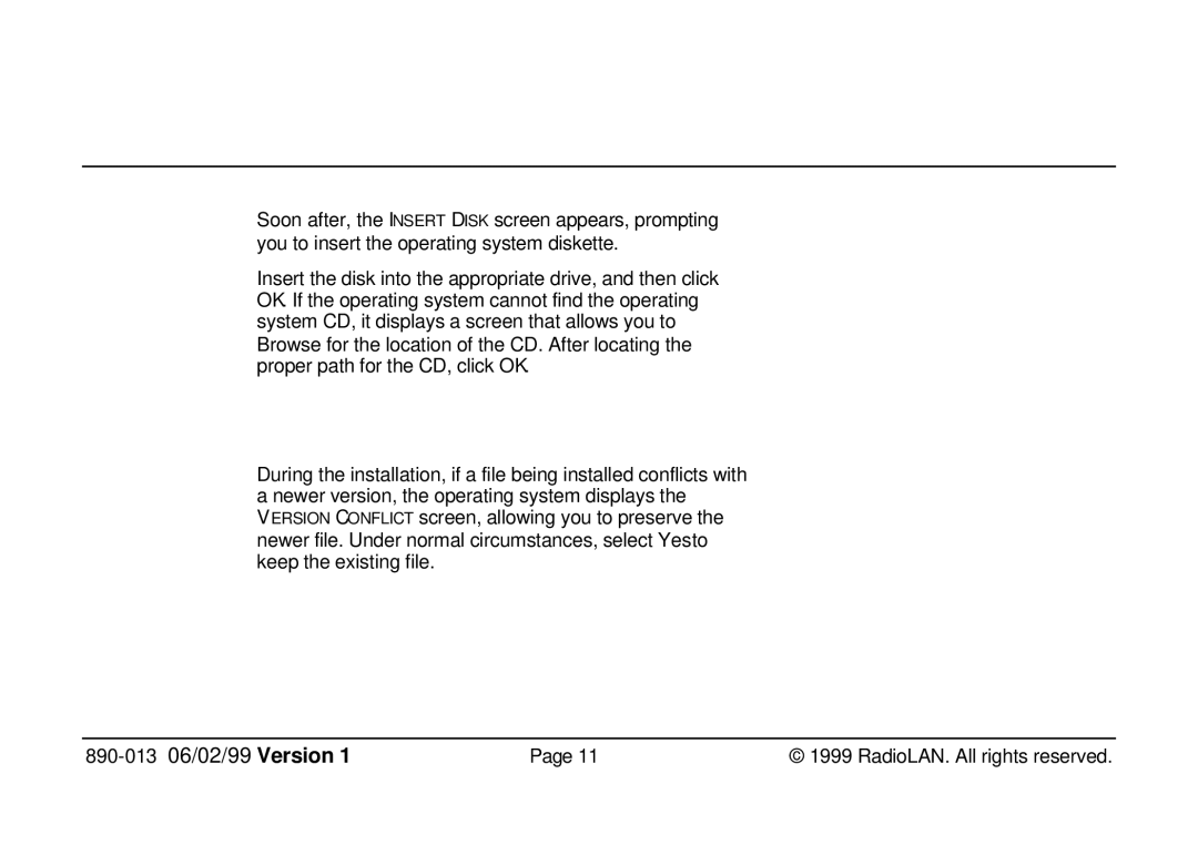 RadioLAN 140 MOBILINK manual Version Conflict Screen 