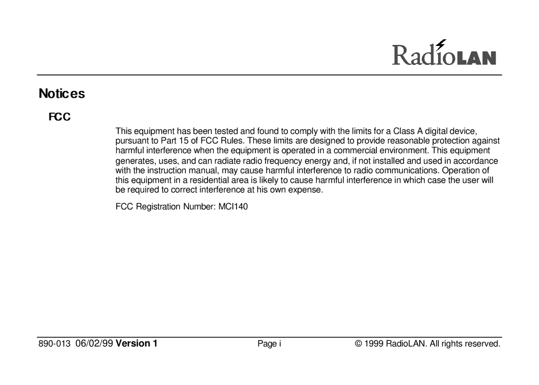 RadioLAN 140 MOBILINK manual Notiices 