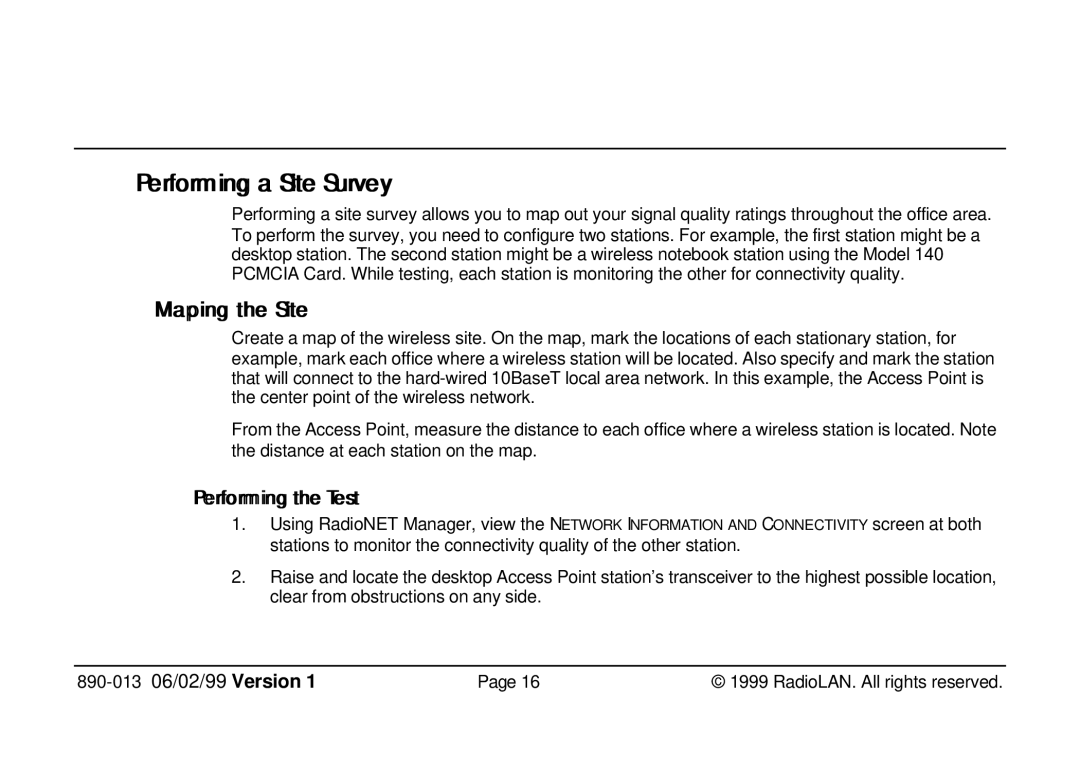 RadioLAN 140 MOBILINK manual Performiing a Siite Survey, Mapiing the Site 