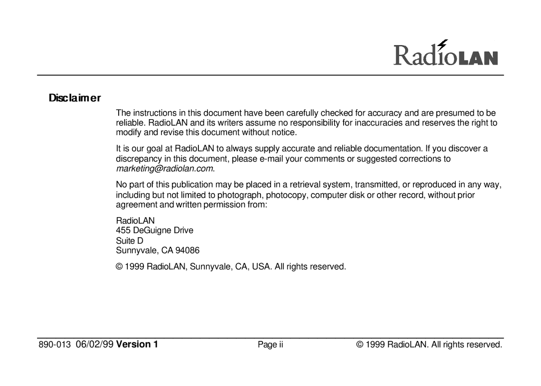 RadioLAN 140 MOBILINK manual Diiscllaiimer 