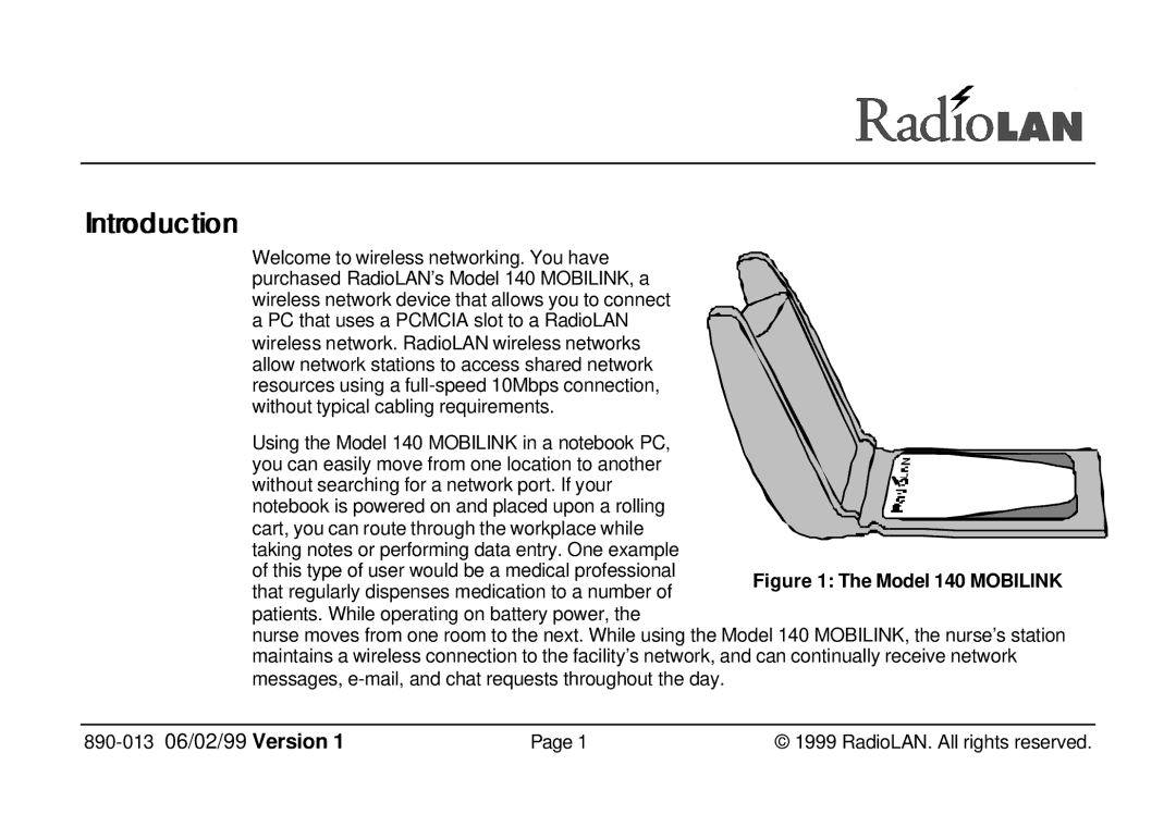 RadioLAN 140 MOBILINK manual Introductiion 