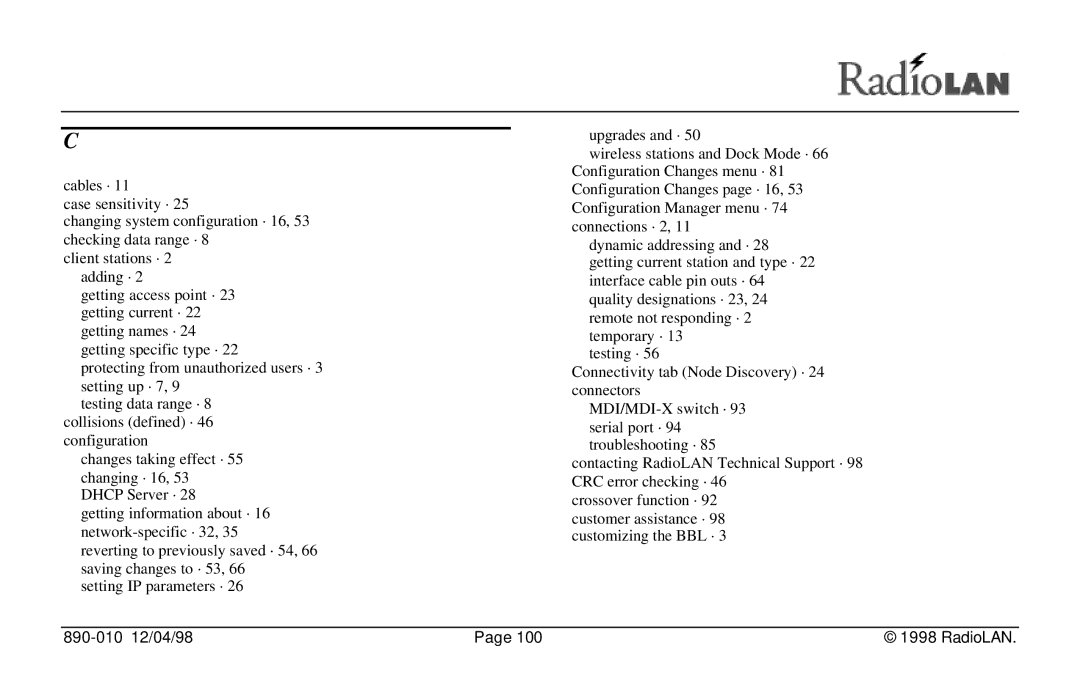 RadioLAN DockLINK manual 890-010 12/04/98 