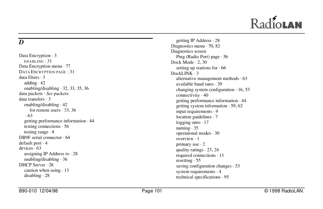 RadioLAN DockLINK manual Data Encryption · 