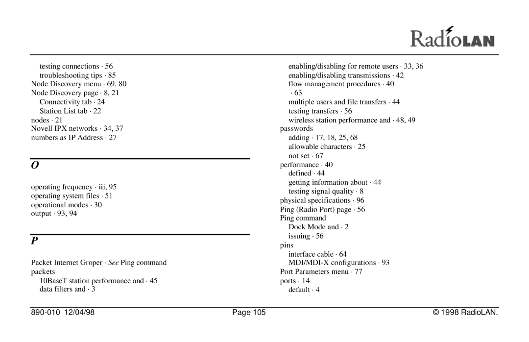 RadioLAN DockLINK manual 890-010 12/04/98 