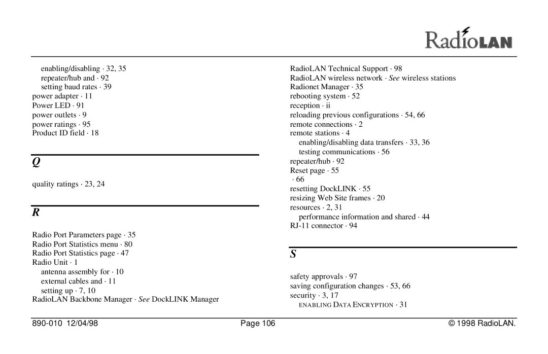 RadioLAN DockLINK manual Enabling Data Encryption · 