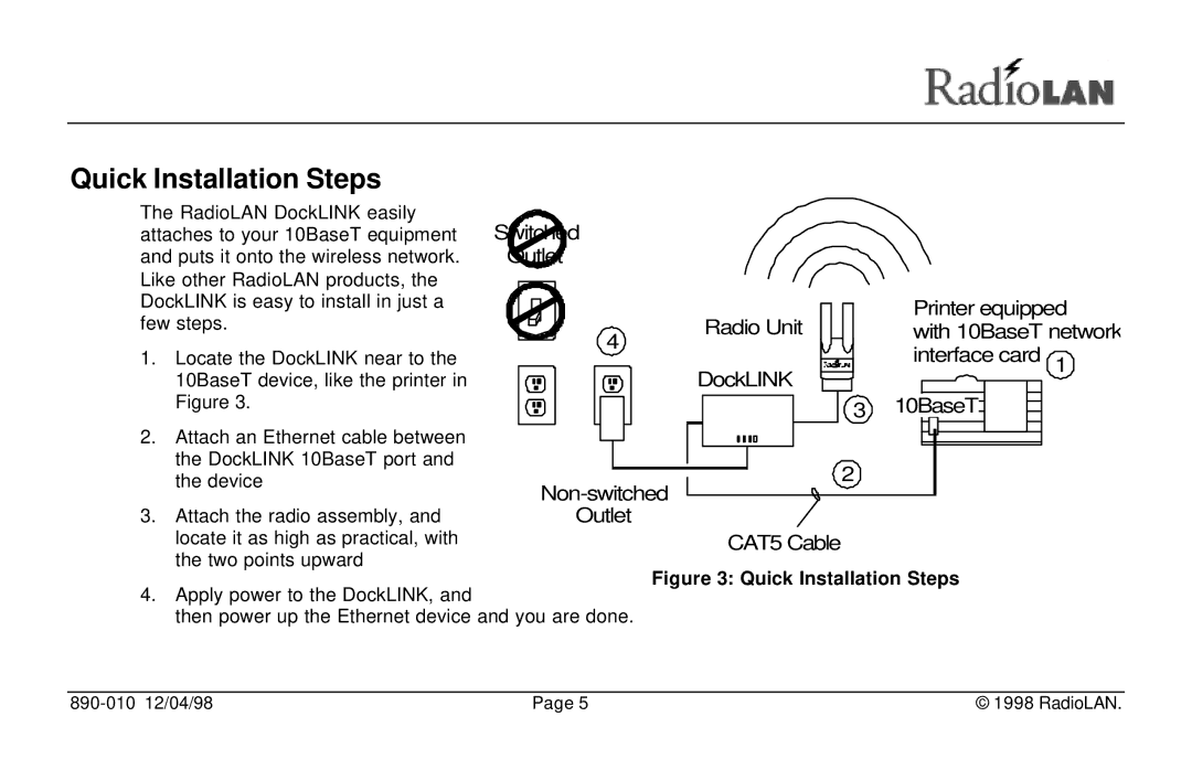 RadioLAN DockLINK manual Quick Installation Steps 