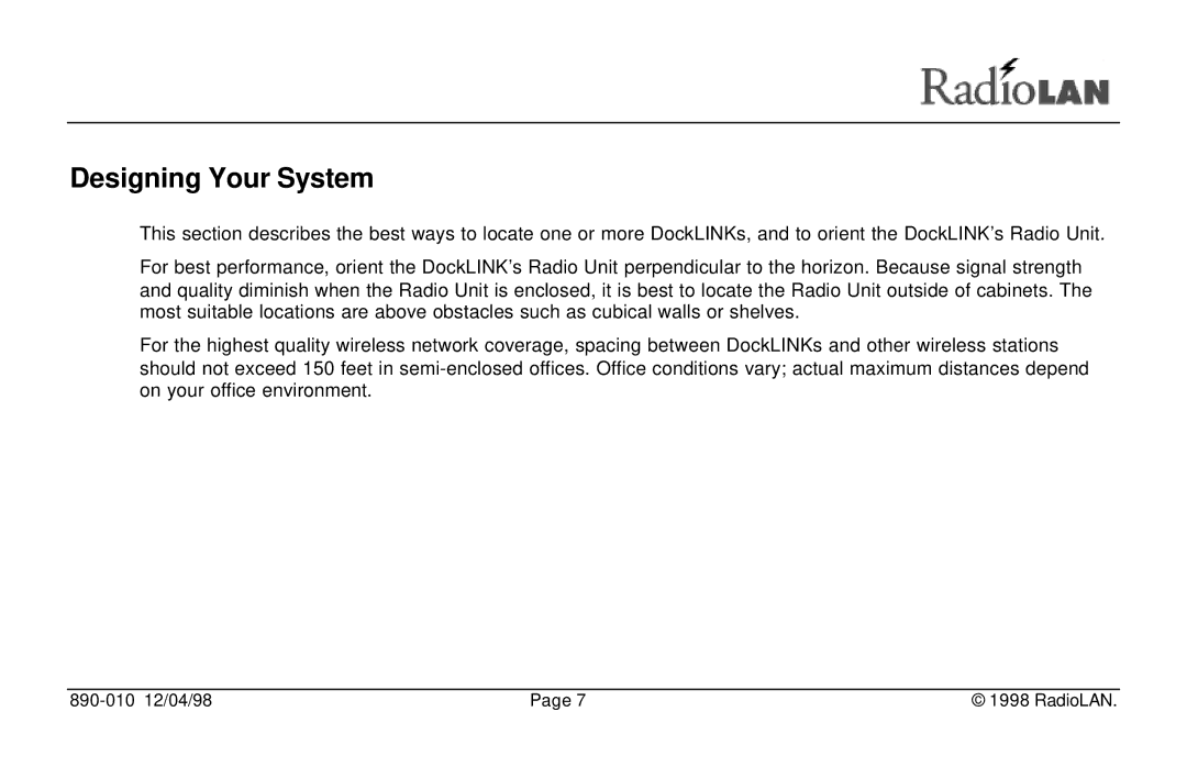 RadioLAN DockLINK manual Designing Your System 