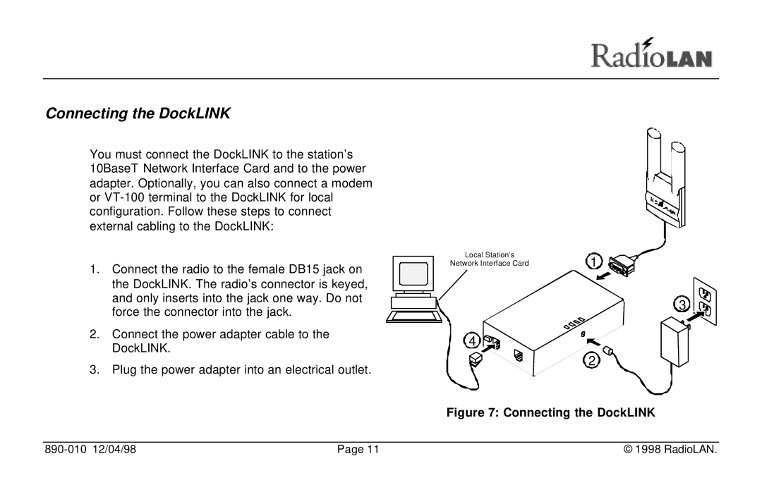 RadioLAN manual Connecting the DockLINK 