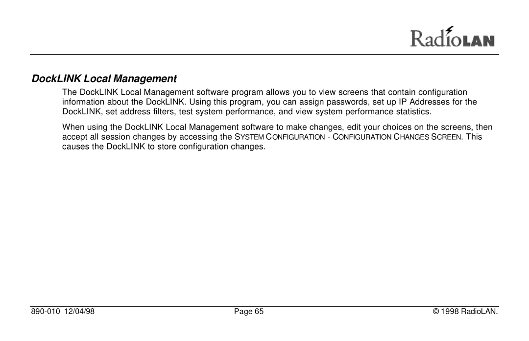 RadioLAN manual DockLINK Local Management 