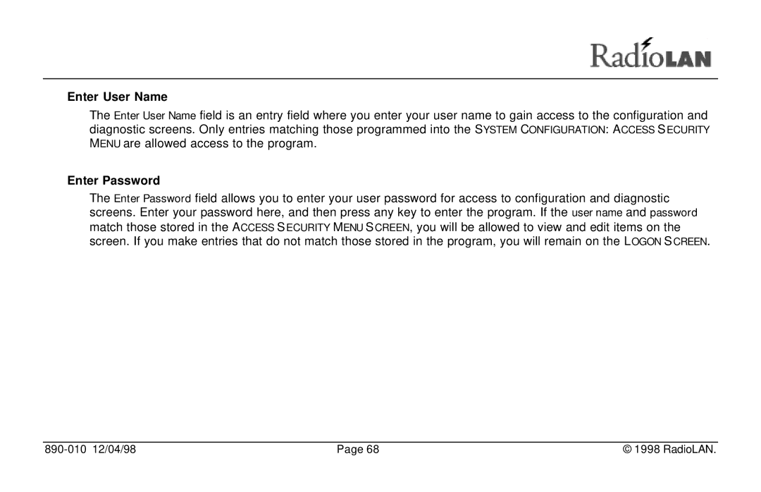 RadioLAN DockLINK manual Enter User Name 