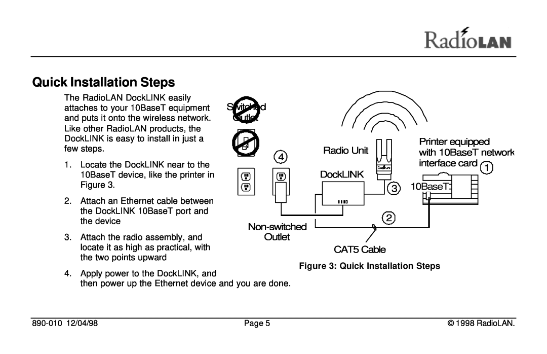 RadioLAN DockLINK manual Quick Installation Steps 