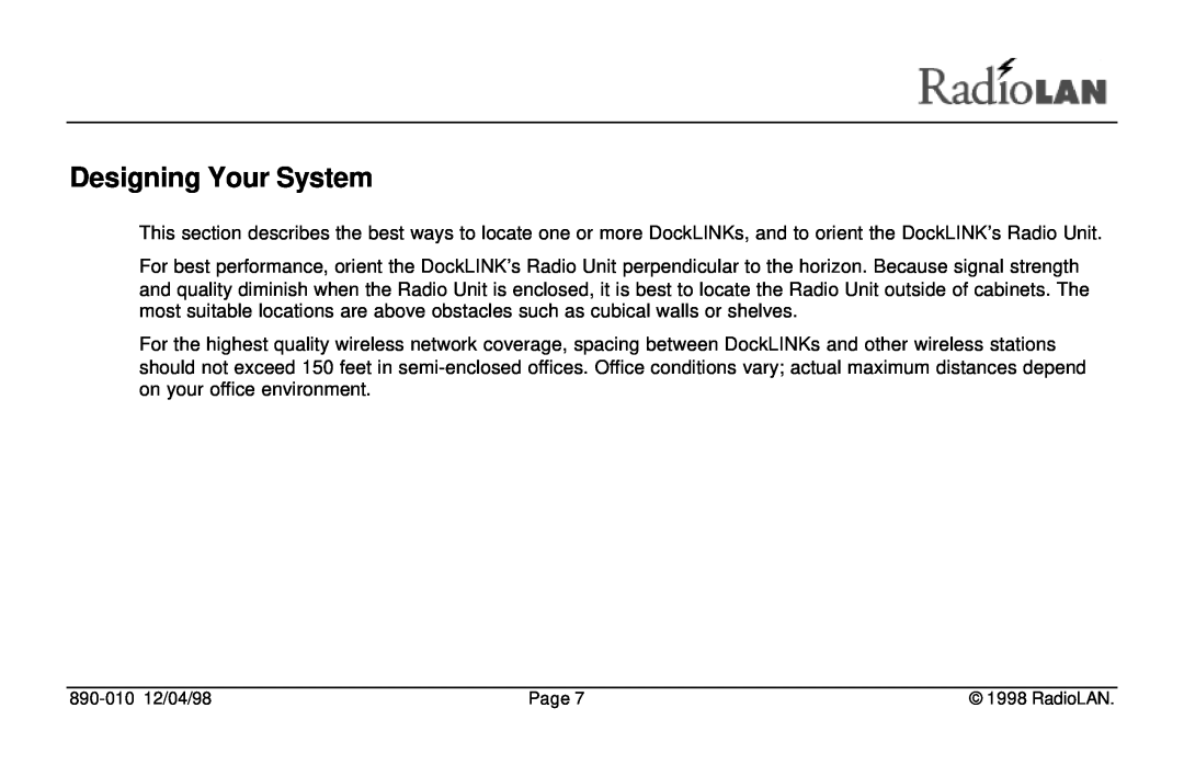 RadioLAN DockLINK manual Designing Your System 