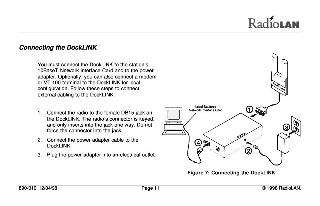 RadioLAN manual Connecting the DockLINK 