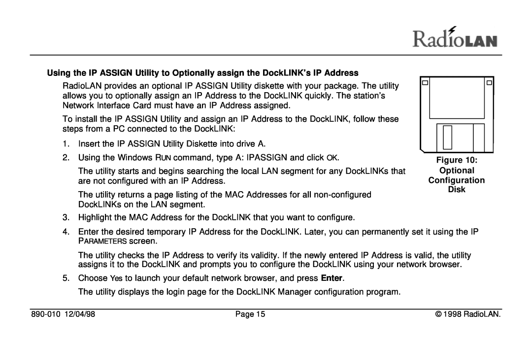 RadioLAN DockLINK manual Optional Configuration Disk 