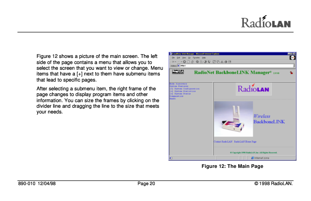 RadioLAN DockLINK manual The Main Page 