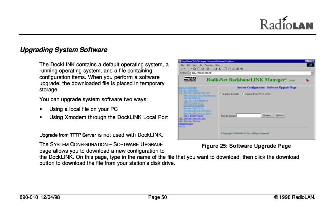 RadioLAN DockLINK manual Upgrading System Software 