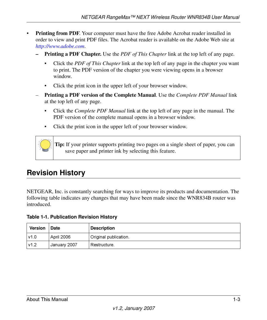 RadioLAN WNR834B user manual Publication Revision History 