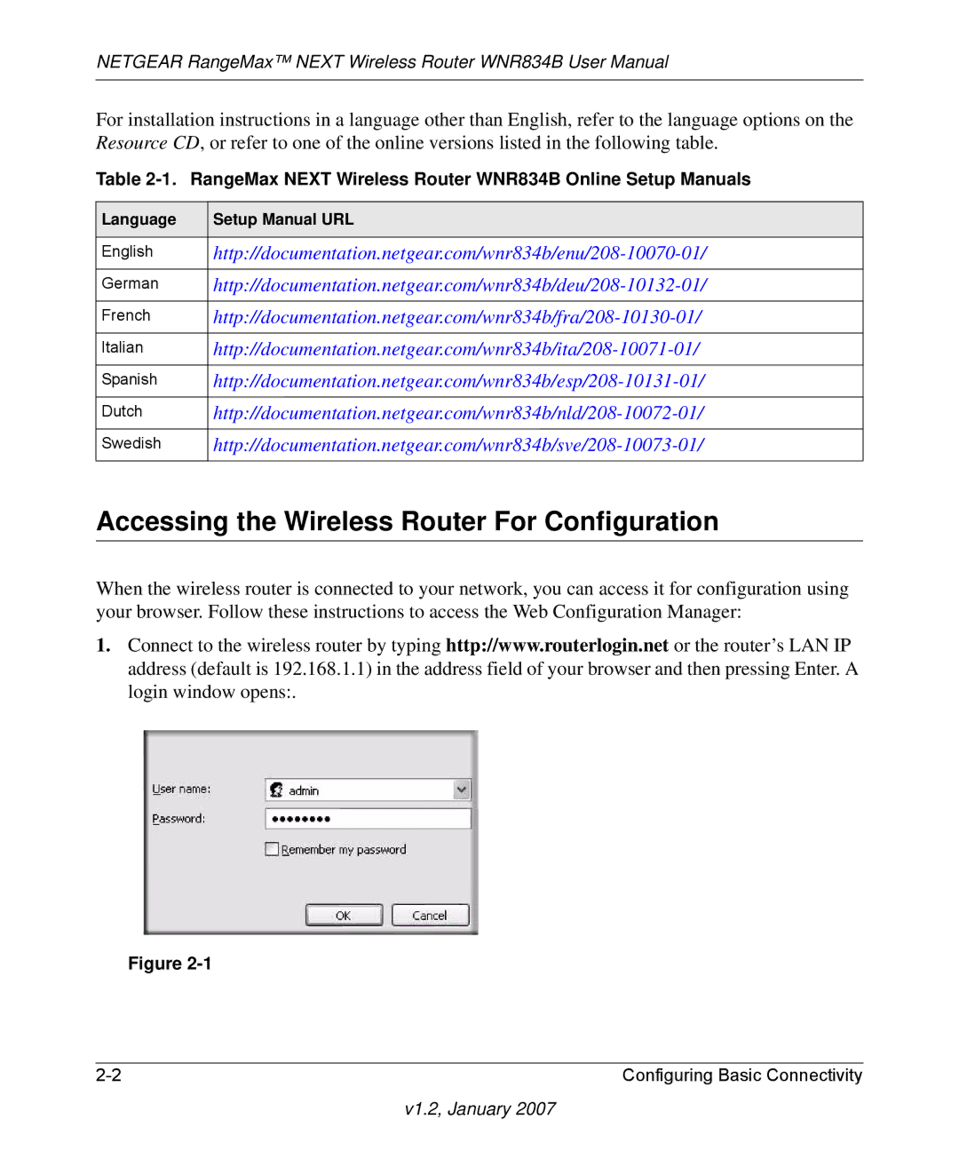 RadioLAN WNR834B user manual Accessing the Wireless Router For Configuration 