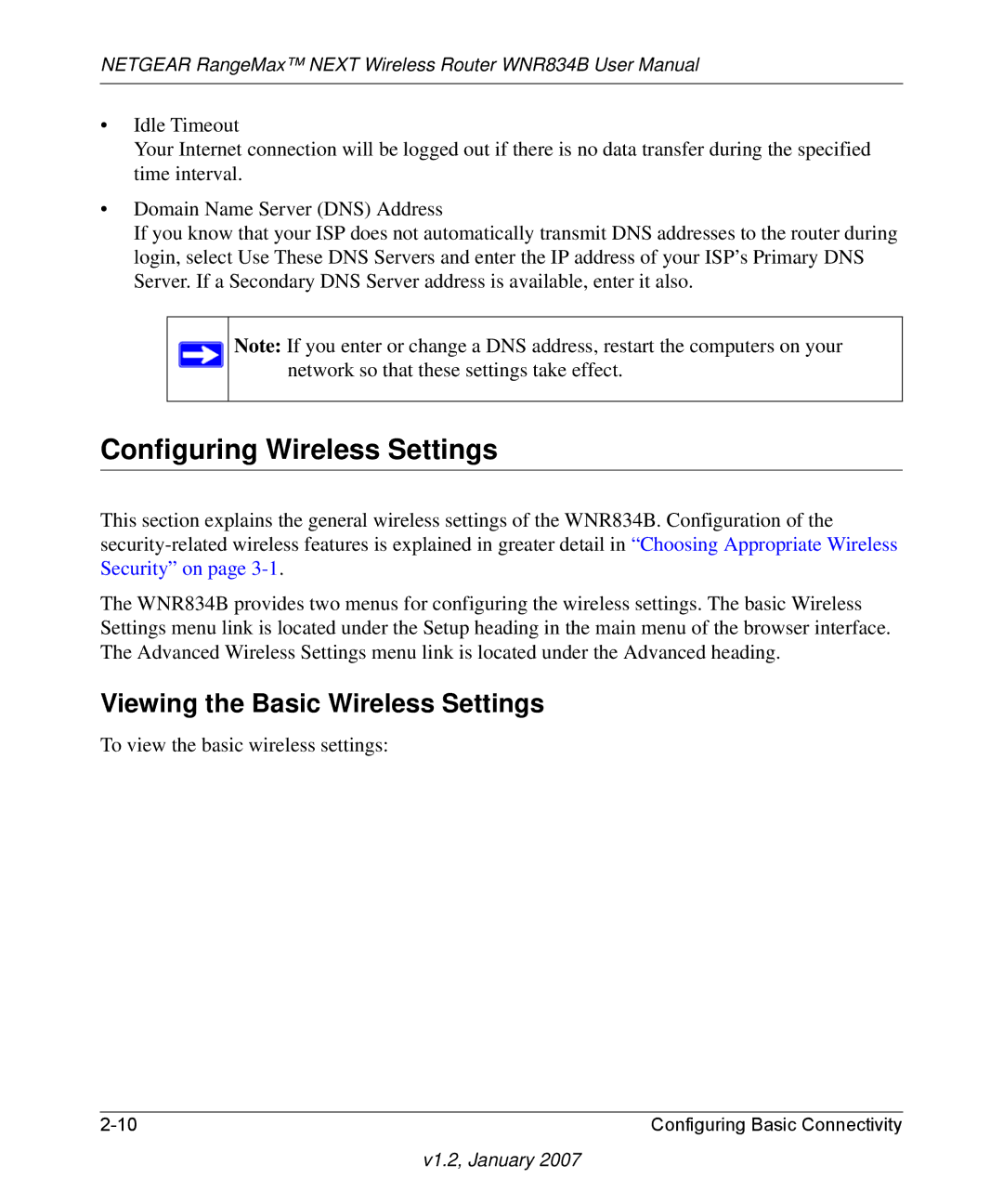 RadioLAN WNR834B user manual Configuring Wireless Settings, Viewing the Basic Wireless Settings 