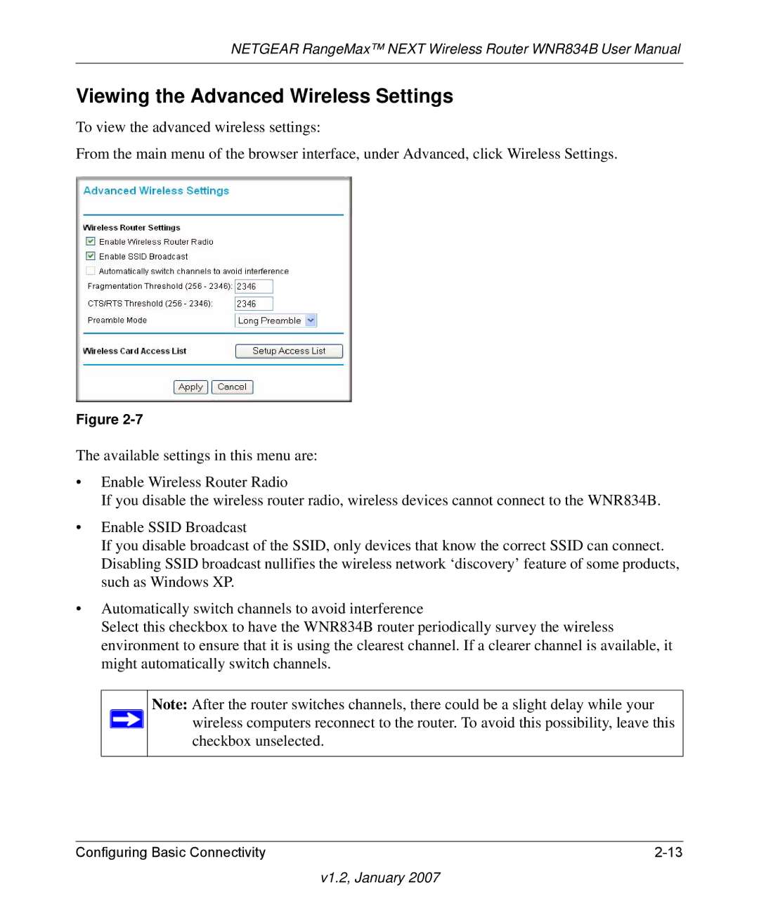 RadioLAN WNR834B user manual Viewing the Advanced Wireless Settings 