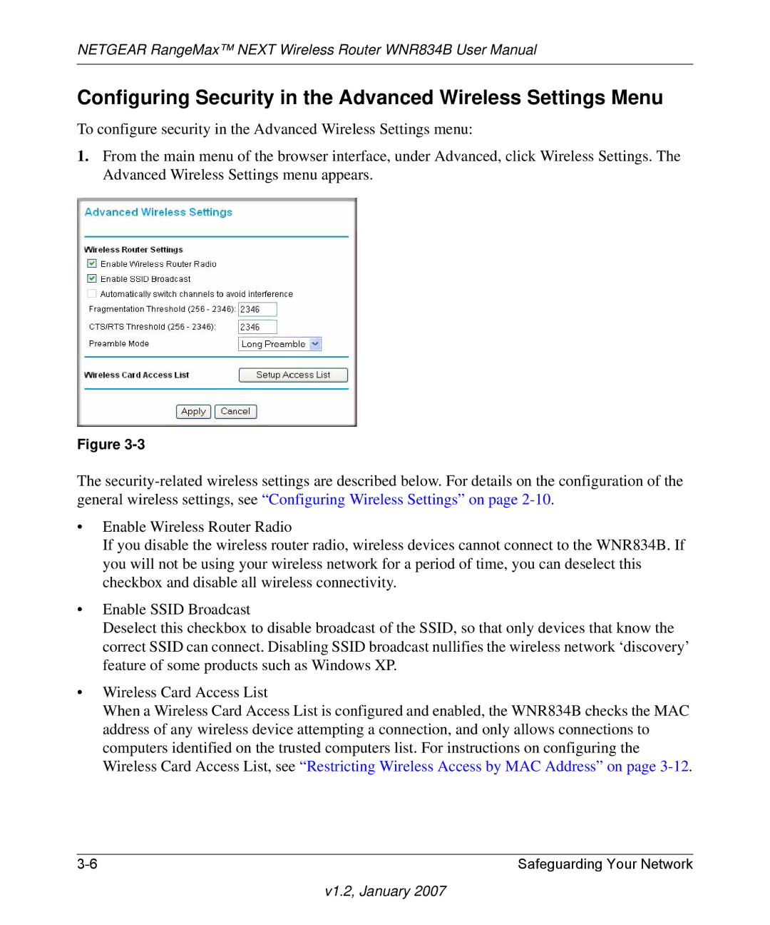 RadioLAN WNR834B user manual Configuring Security in the Advanced Wireless Settings Menu 