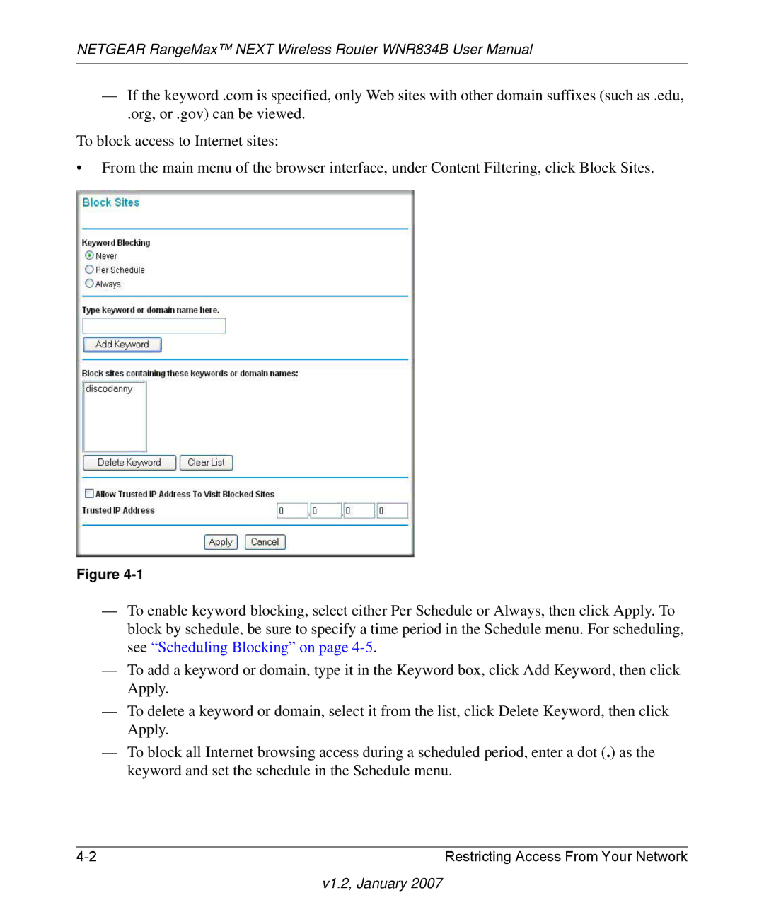 RadioLAN WNR834B user manual Restricting Access From Your Network 