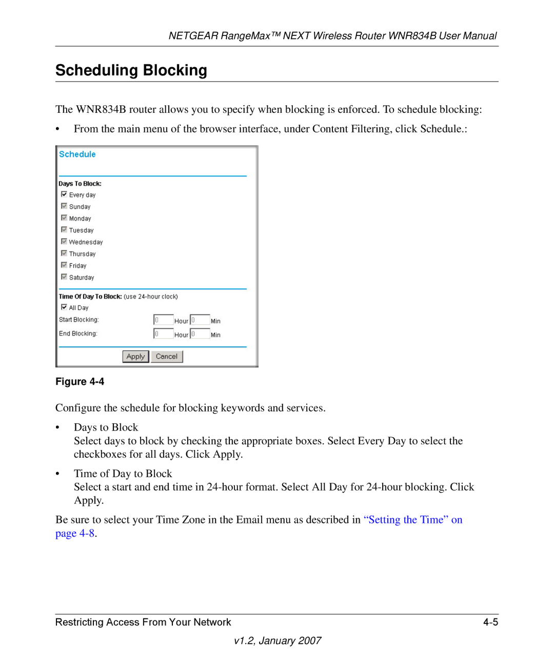 RadioLAN WNR834B user manual Scheduling Blocking 