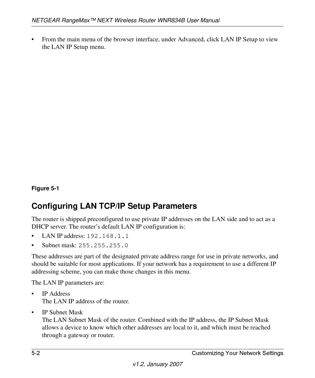 RadioLAN WNR834B user manual Configuring LAN TCP/IP Setup Parameters 