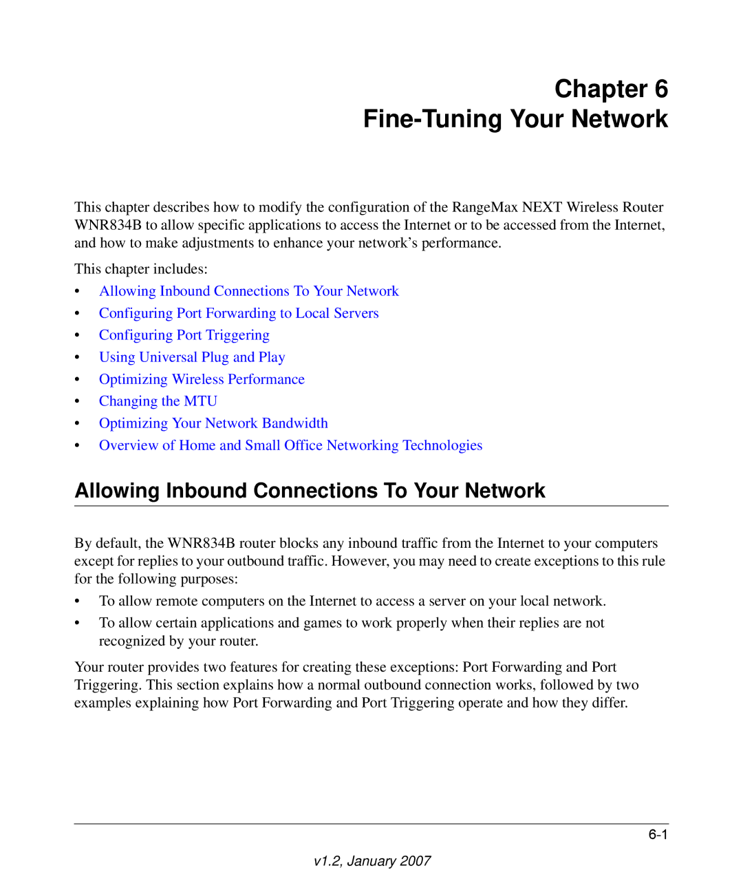 RadioLAN WNR834B user manual Chapter Fine-Tuning Your Network, Allowing Inbound Connections To Your Network 