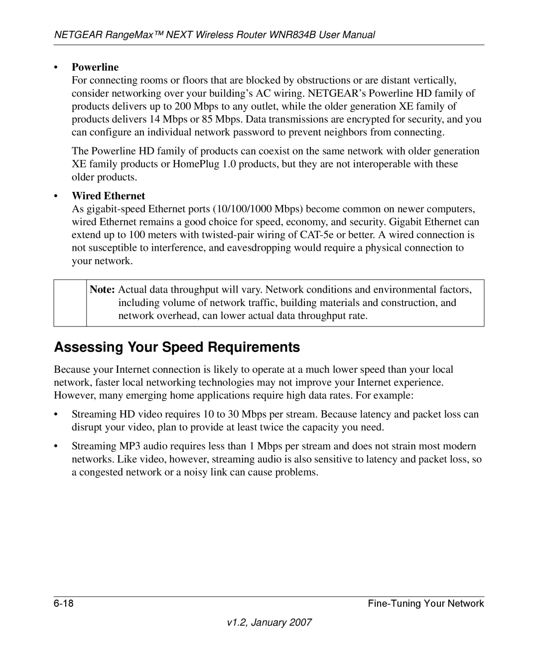 RadioLAN WNR834B user manual Assessing Your Speed Requirements, Powerline 