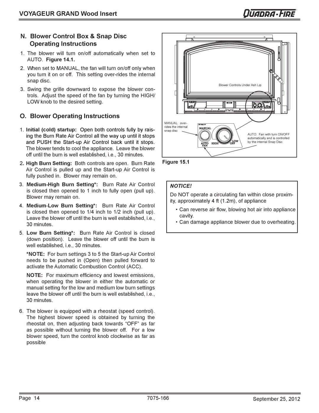 Radware VOYA-GRAND-MBK, VOYA-GRAND-PMH owner manual Blower Operating Instructions 