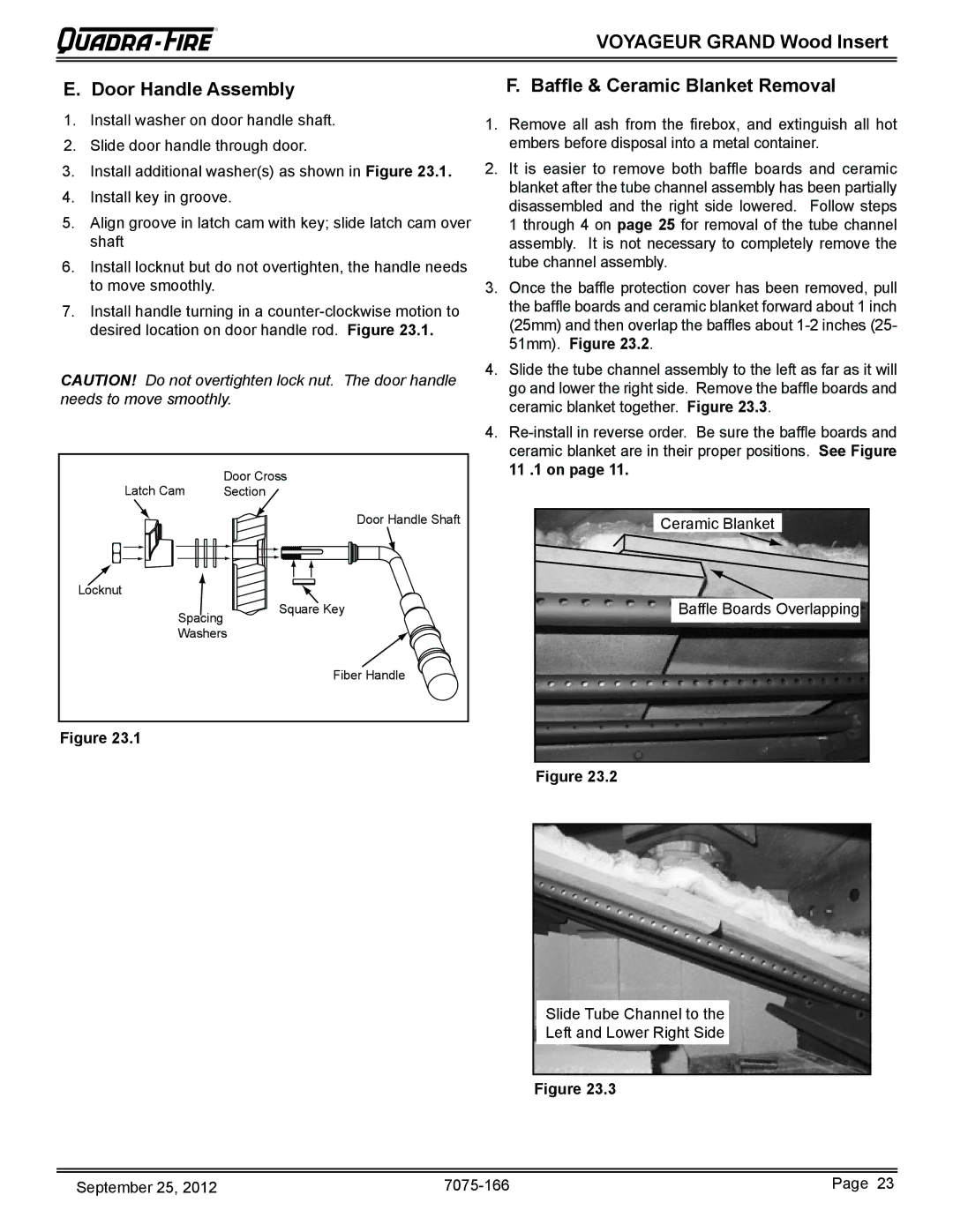 Radware VOYA-GRAND-PMH Voyageur Grand Wood Insert Door Handle Assembly, Baffle & Ceramic Blanket Removal, 51mm. Figure 