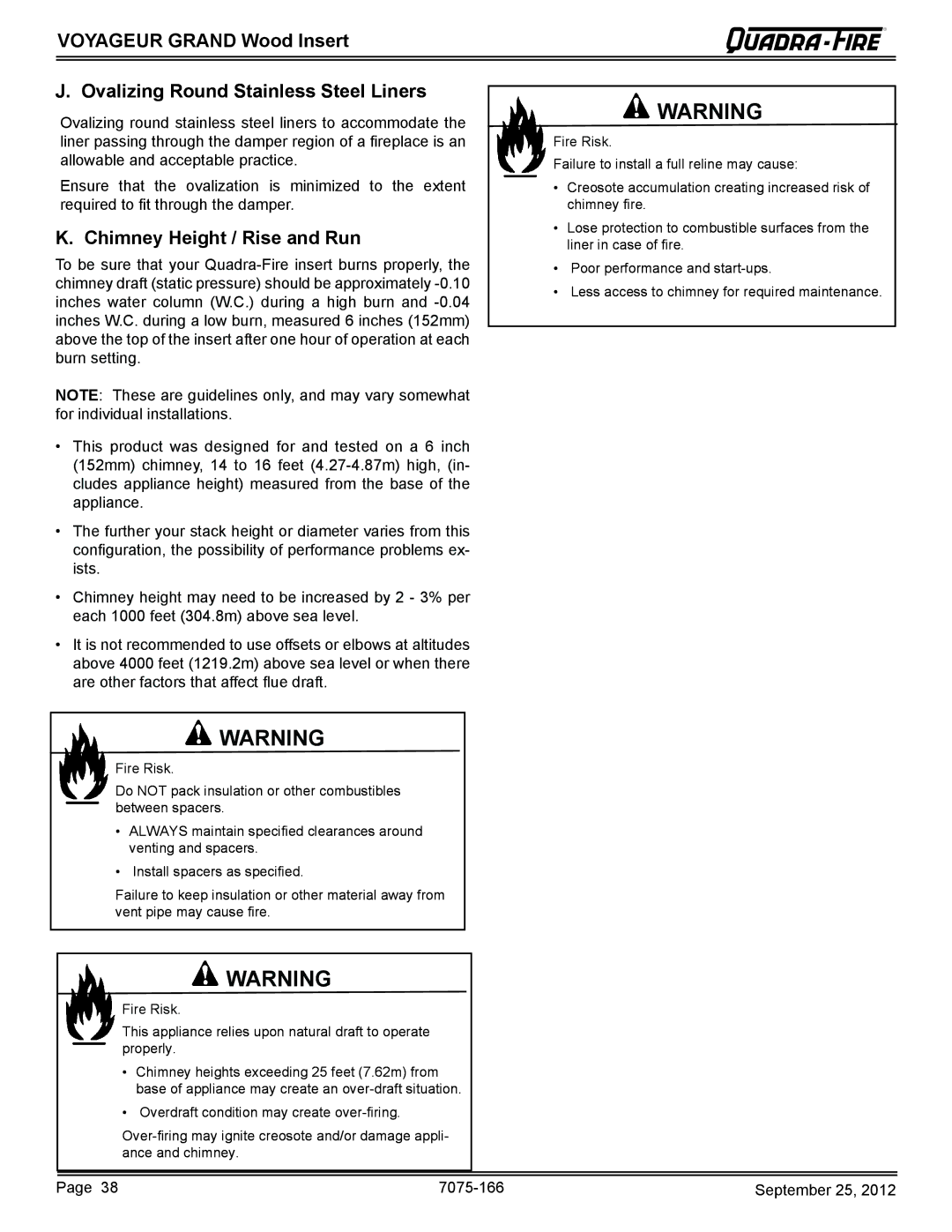 Radware VOYA-GRAND-MBK, VOYA-GRAND-PMH owner manual Chimney Height / Rise and Run 