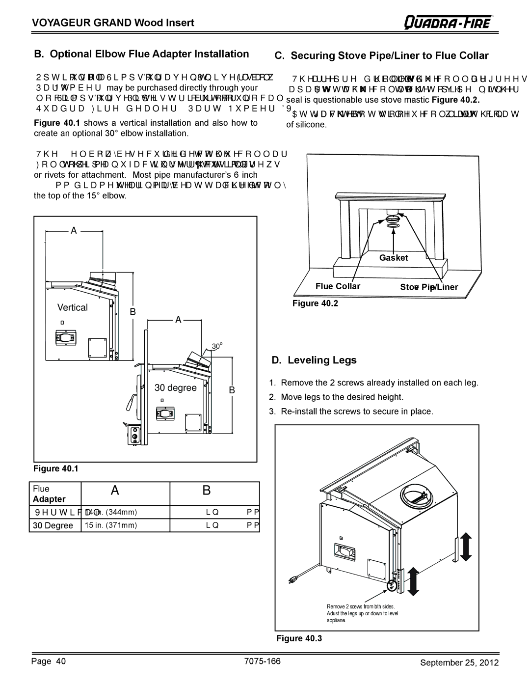 Radware VOYA-GRAND-MBK, VOYA-GRAND-PMH owner manual Leveling Legs, Flue Adapter Vertical, Degree 