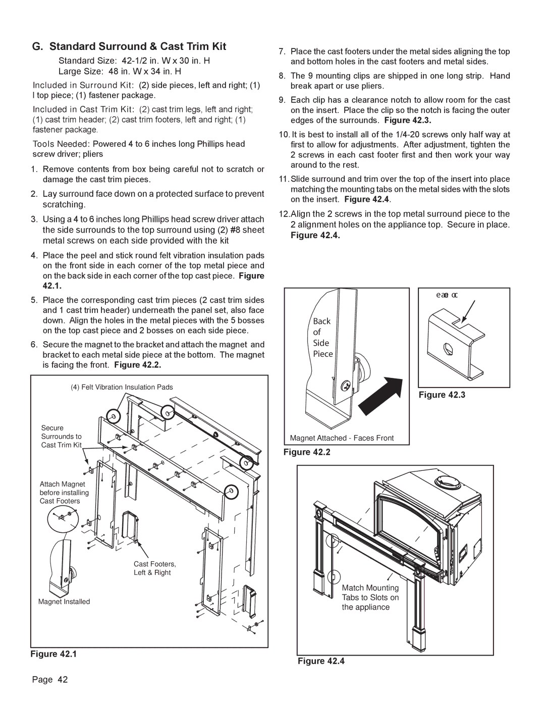 Radware VOYA-GRAND-MBK, VOYA-GRAND-PMH owner manual Voyageur Grand Wood Insert Standard Surround & Cast Trim Kit, 42.1 