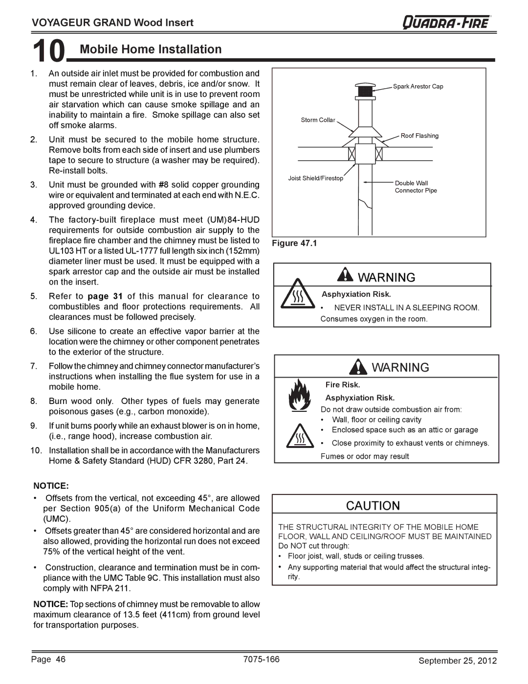 Radware VOYA-GRAND-MBK, VOYA-GRAND-PMH owner manual Mobile Home Installation 