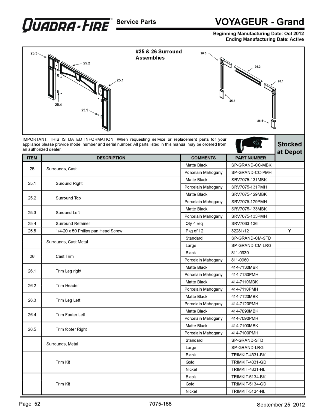 Radware VOYA-GRAND-MBK, VOYA-GRAND-PMH owner manual #25 & 26 Surround, Assemblies 