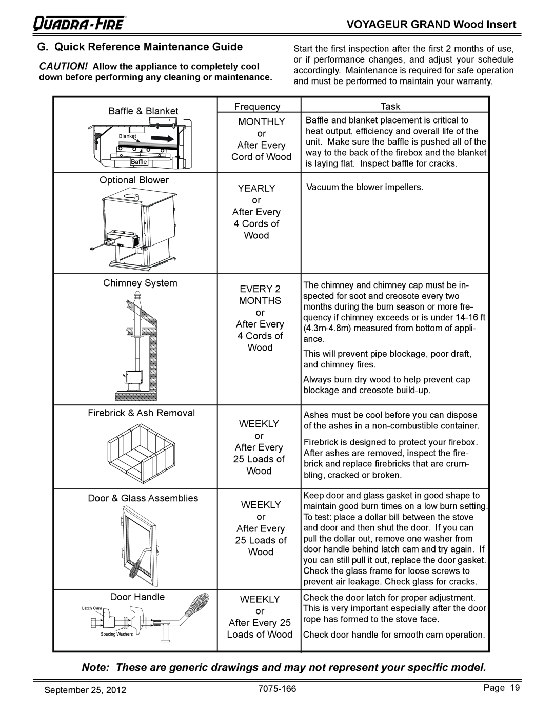 Radware VOYA-GRAND-PMH, VOYA-GRAND-MBK owner manual G. Quick Reference Maintenance Guide, VOYAGEUR GRAND Wood Insert, Baffle 