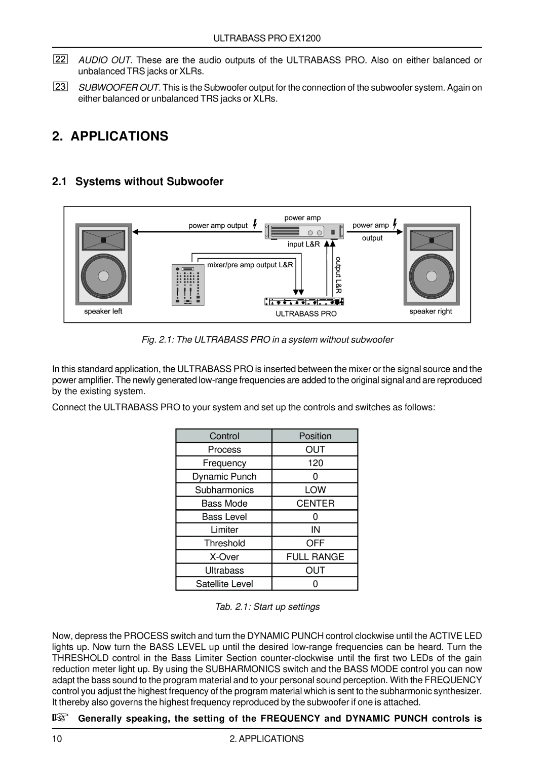 Rain Dance EX1200 user manual Applications, Systems without Subwoofer 