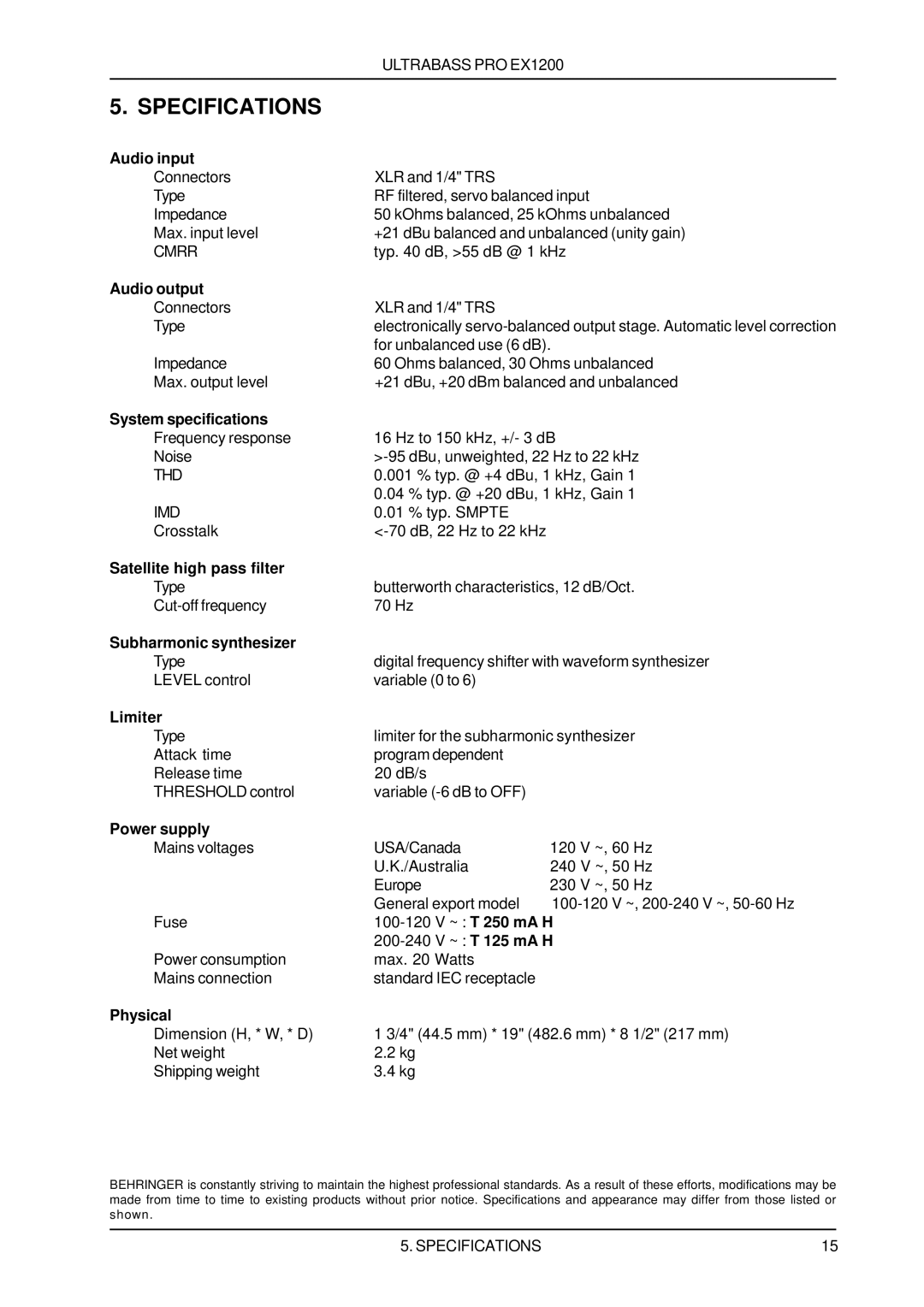 Rain Dance EX1200 user manual Specifications 