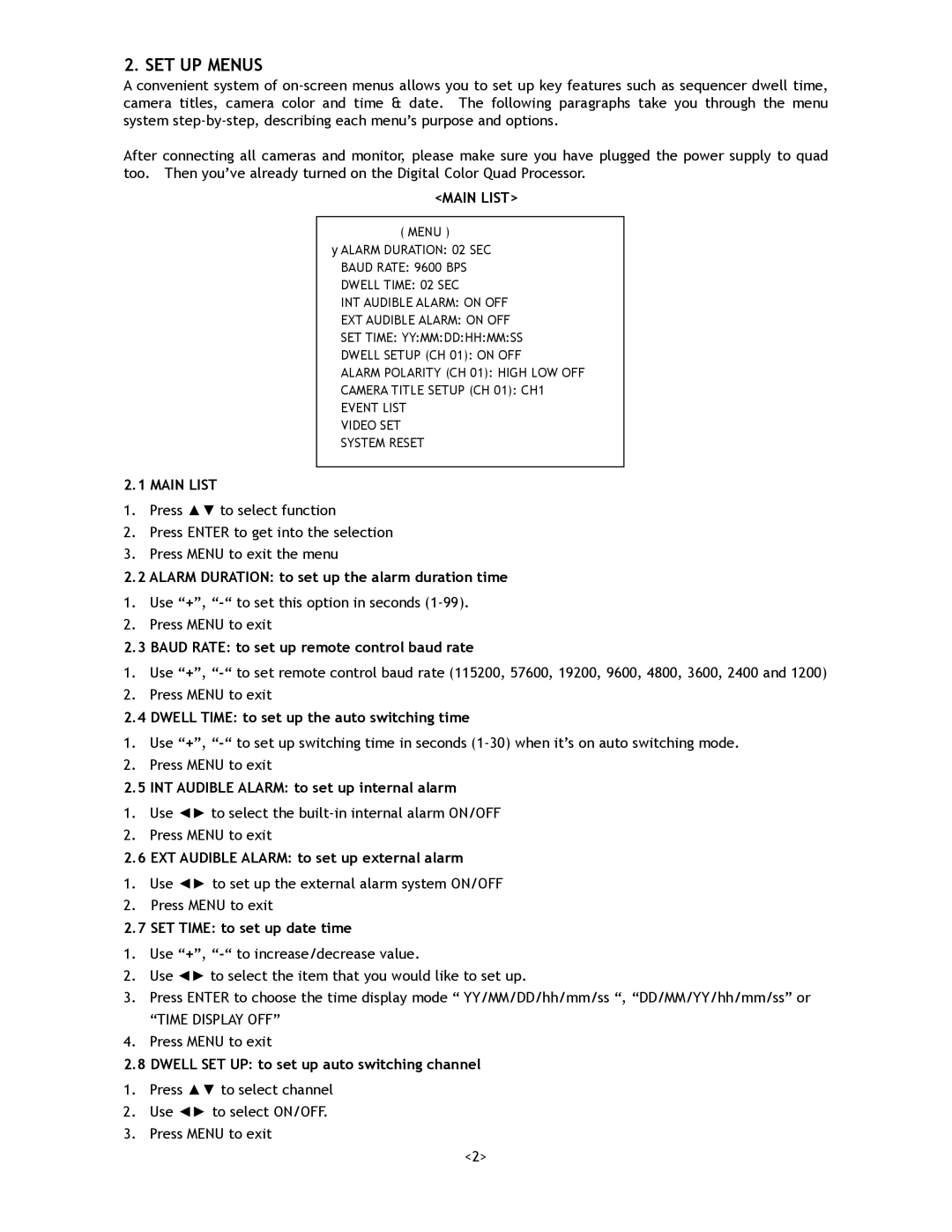 Rainbow Technologies QPCF operating instructions SET UP Menus, Main List 