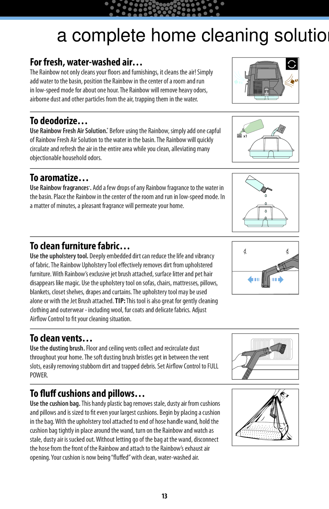 Rainbow Technologies RAINBOWE2 For fresh, water-washed air…, To deodorize…, To aromatize…, To clean furniture fabric… 