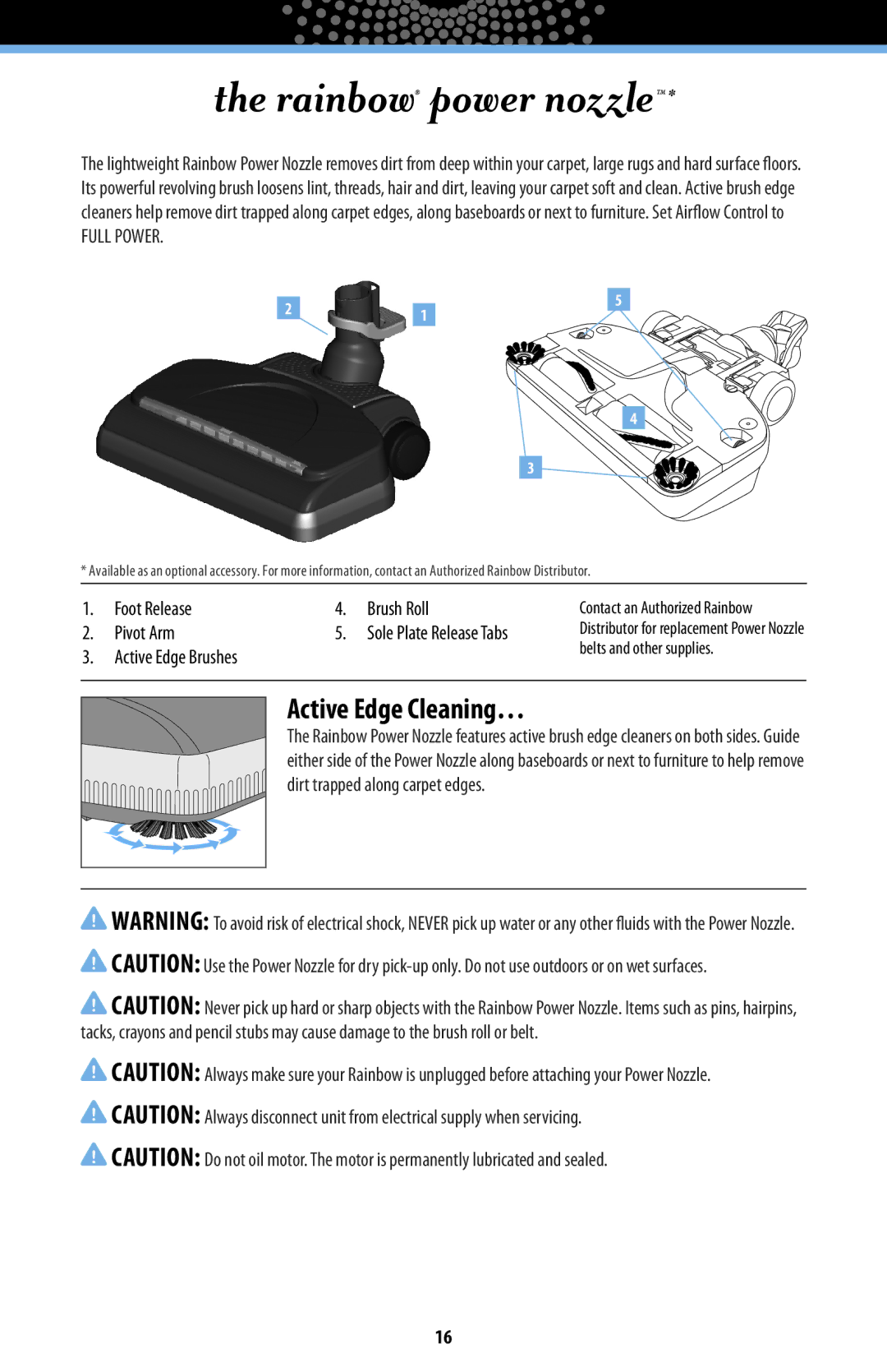 Rainbow Technologies RAINBOWE2 manual Rainbow power nozzle, Active Edge Cleaning… 