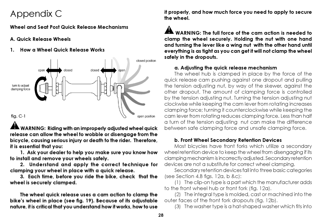 Raleigh 2008 manual Appendix C, Front Wheel Secondary Retention Devices 