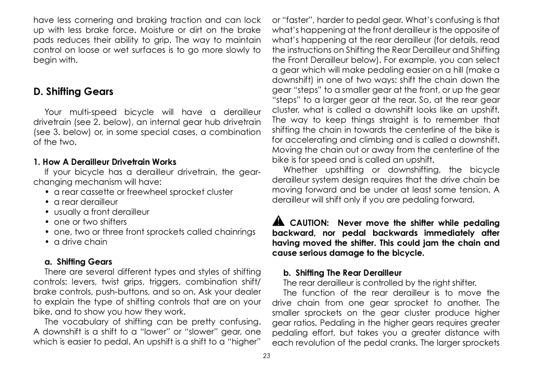 Raleigh None manual Shifting Gears, How a Derailleur Drivetrain Works, Shifting The Rear Derailleur 