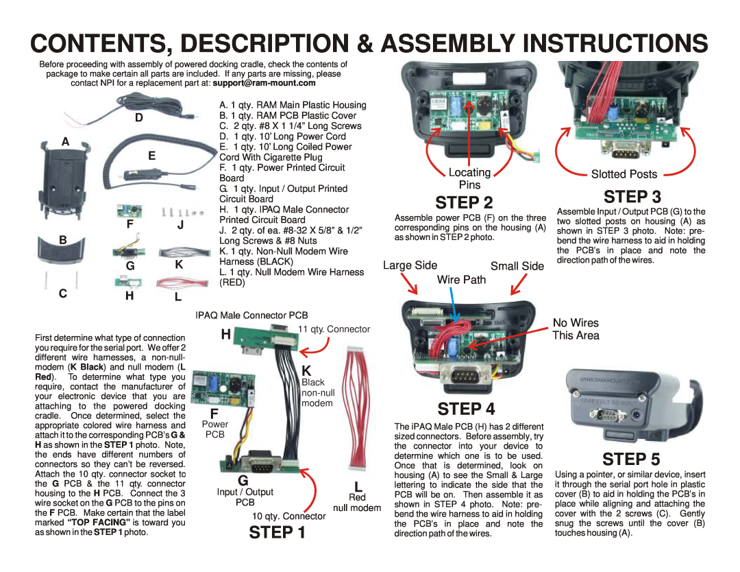 RAM Mounting Systems 3900, 3800, 3600, 5500, 3100, 5400, 3700 manual Step, Contents, Description & Assembly Instructions 