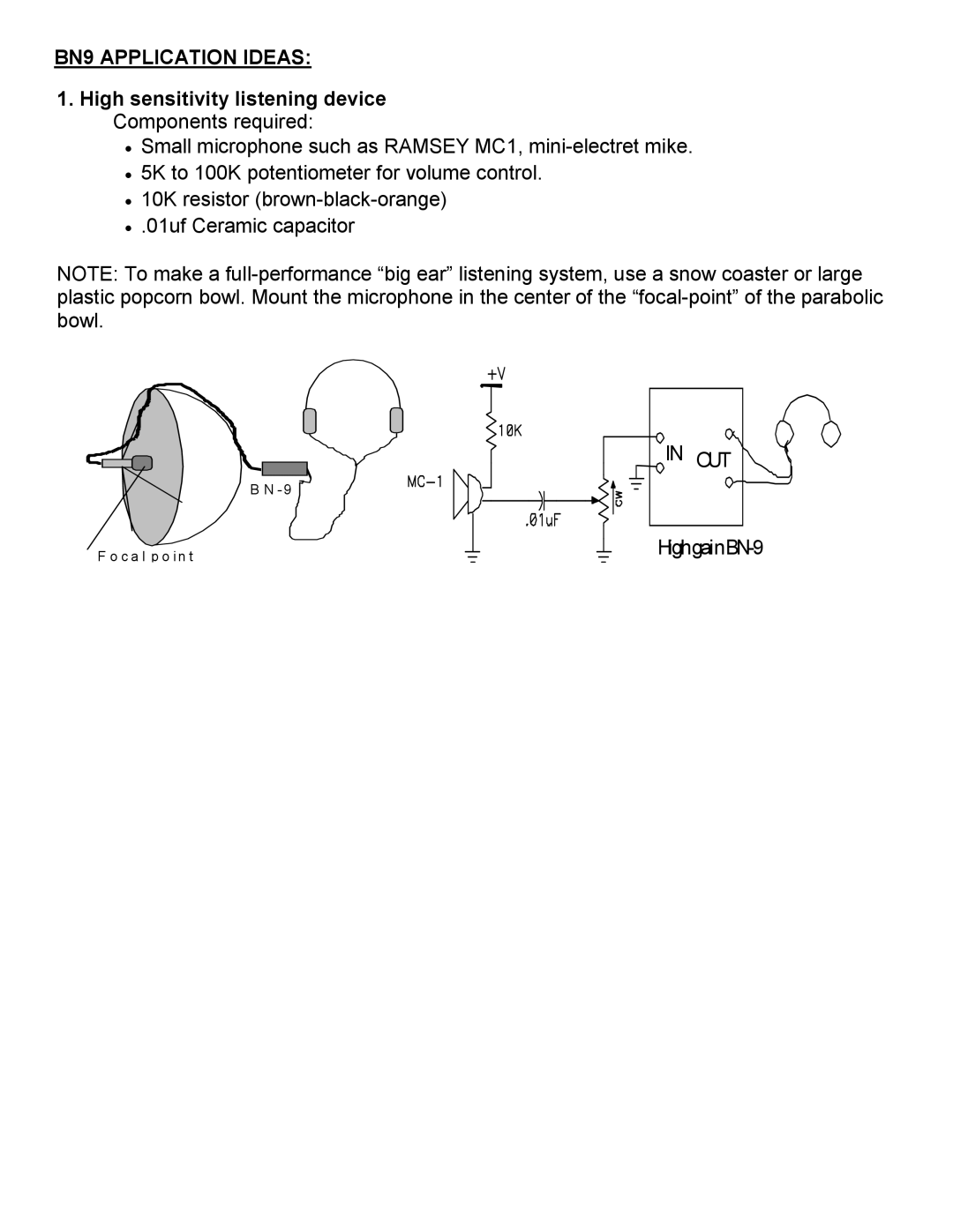 Ramsey Electronics 2 1/2 Watt Super Sleuth Audio Amplifier manual BN9 Application Ideas 