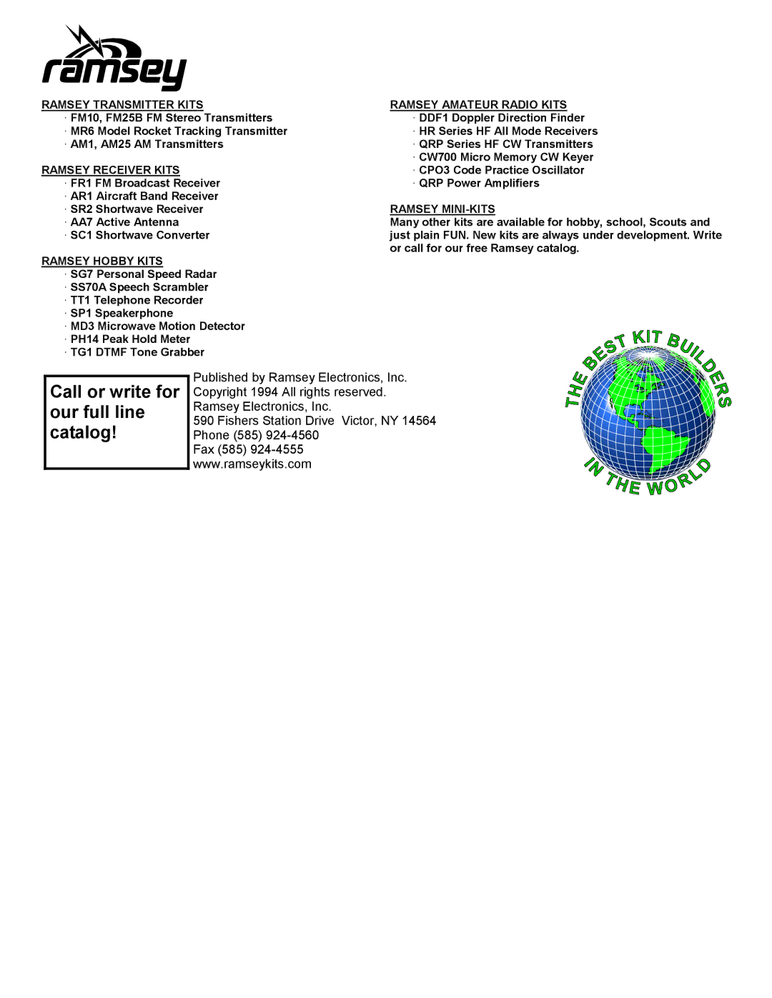 Ramsey Electronics BN9, 2 1/2 Watt Super Sleuth Audio Amplifier manual Call or write for our full line catalog 