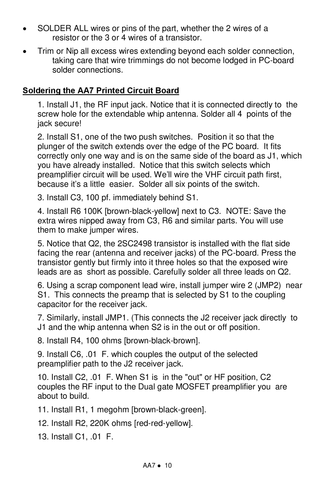 Ramsey Electronics manual Soldering the AA7 Printed Circuit Board 