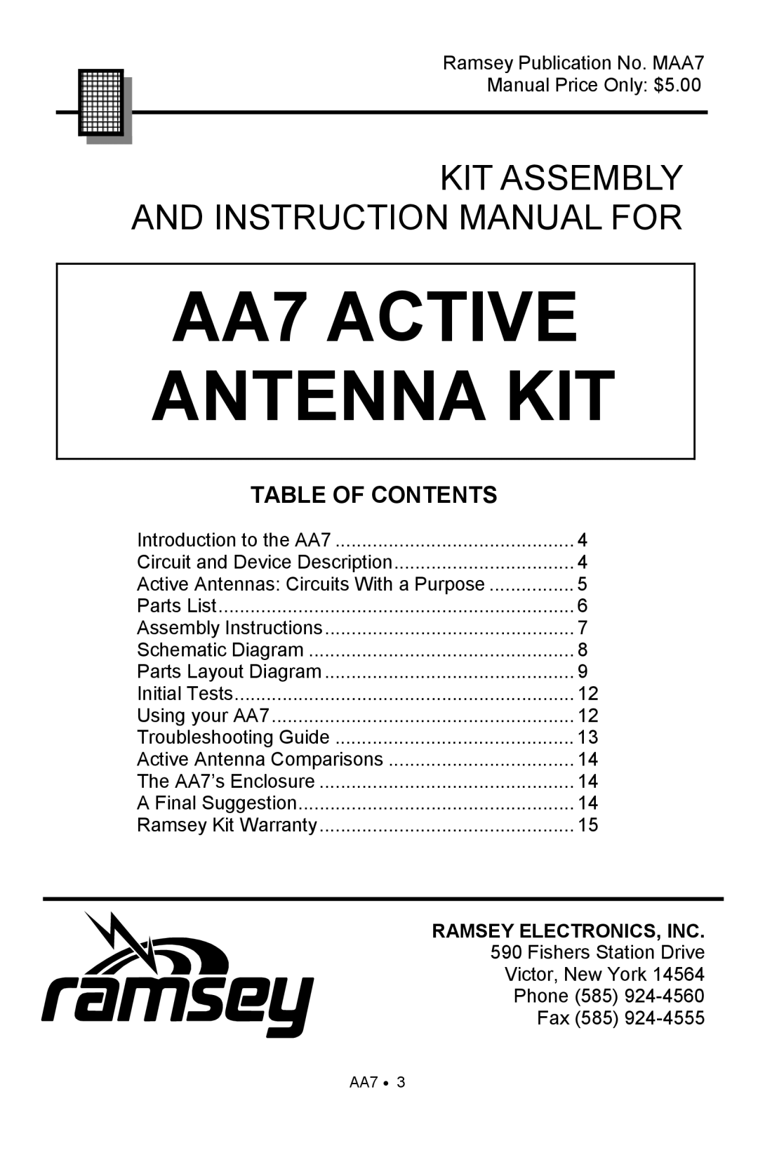 Ramsey Electronics manual AA7 Active Antenna KIT 